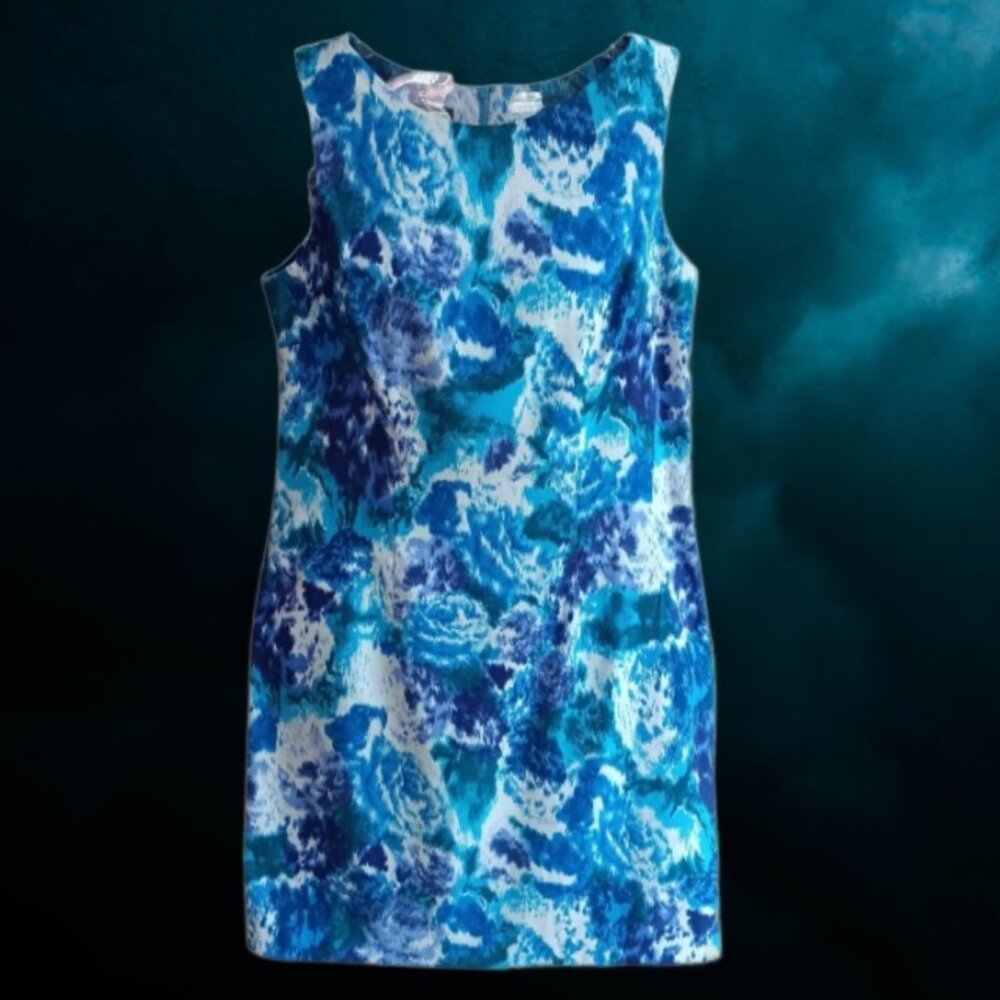 AB Studio Sheath Dress Sleeveless zip back elegant Blue White Size 8